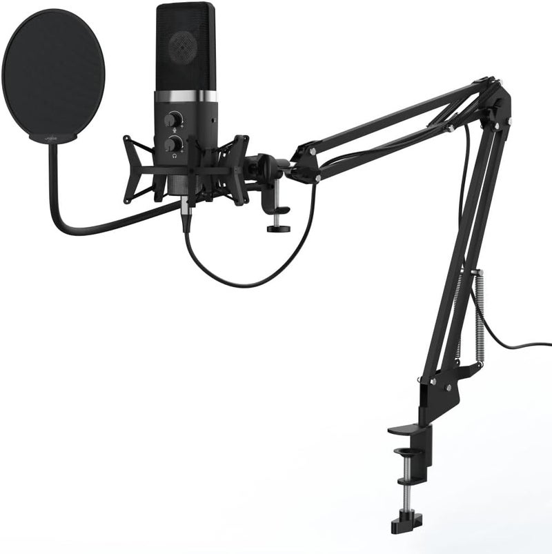 uRage Stream 900 HD Studio USB-C Condenser Streaming Microphone with Boom Arm Spider Mount LED Mute Indicator - Professional Podcast Mic Direct Mix Control for PC/Mac - 20Hz-20kHz Audio Kit - Black - Image 1
