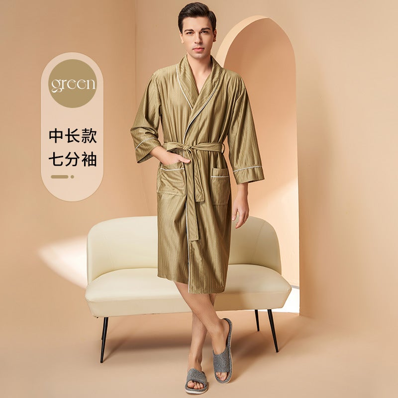 New Absorbent Nightgown For Men In , Cool And Thin Couple Bathrobe, Summer Mid-Length Dressing Gown, Bathrobe For Women - Image 1