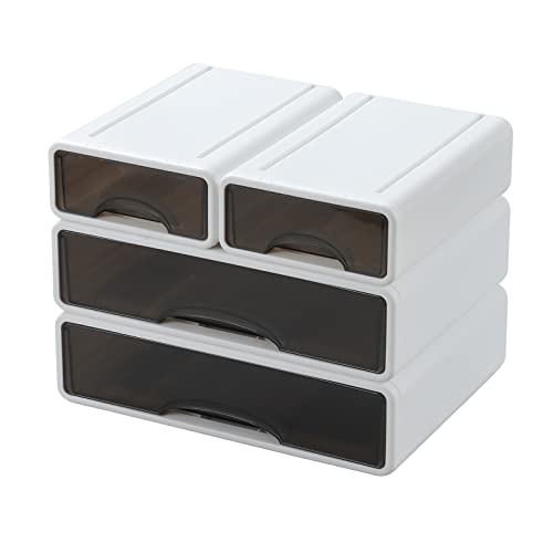 OSteed White Desktop Drawers for Paper Stackable Office Storage Drawers for Desk Craft Organizer and Storage Bins 4 Mixed Storage Container with Plastic Drawers for Office Supplies Desk accessories - Image 1