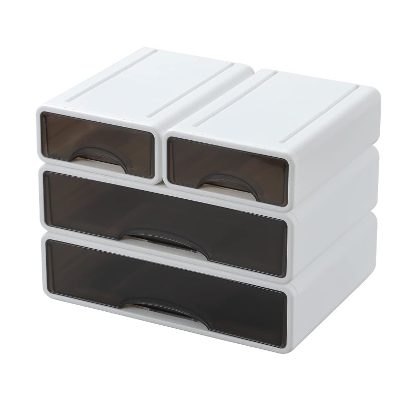 OSteed White Desktop Drawers for Paper Stackable Office Storage Drawers for Desk Craft Organizer and Storage Bins 4 Mixed Storage Container with Plastic Drawers for Office Supplies Desk accessories - Image 2