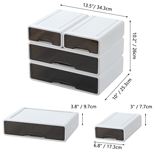 OSteed White Desktop Drawers for Paper Stackable Office Storage Drawers for Desk Craft Organizer and Storage Bins 4 Mixed Storage Container with Plastic Drawers for Office Supplies Desk accessories - Image 3