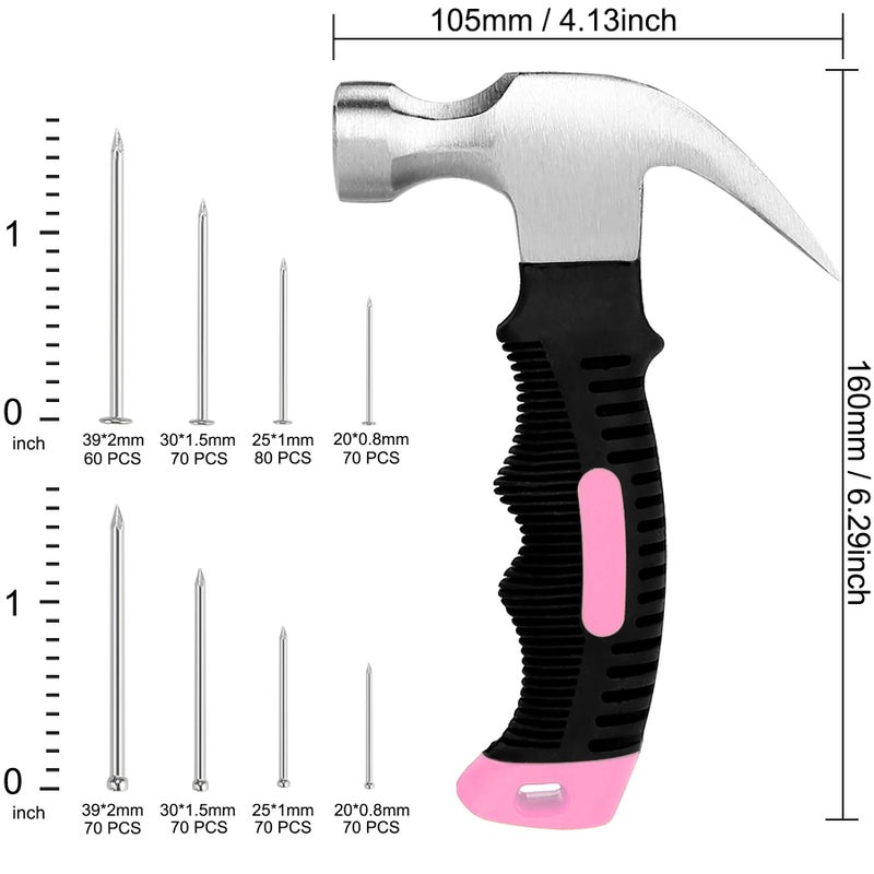 KURUI 700PCs Small Nails for Hanging Pictures & 8oz Small Hammer for Women, Pink Tool for Hanging Canvas Wall Art/Tapestry/Frame, Hardware Nails Assortment Kit for Living Room/Bedroom/Outdoor Decor - Image 2