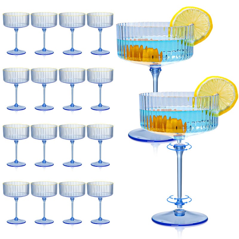 XUWAIDSGN 24 Pcs Champagne Martini Glasses 9 Oz with Gilded Removable Gold Rim Coupe Glasses Pink Martini Glasses Plastic Mimosa Vintage Coupe Glasses Set For Wedding Anniversary 24 Clear Blue - Image 2