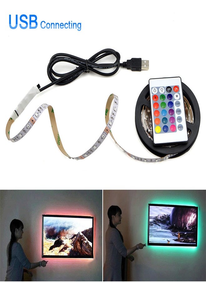 ZCM-HAPPY - RGB LED Flexible Light Strip Set 5V, 24-Key Infrared Remote Control, USB Powered - Image 1