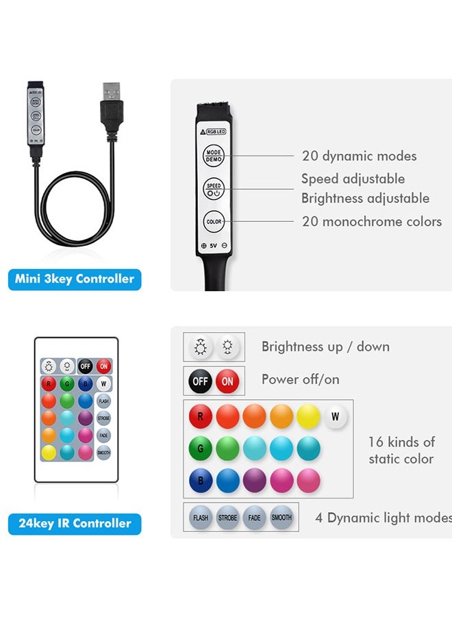 ZCM-HAPPY - RGB LED Flexible Light Strip Set 5V, 24-Key Infrared Remote Control, USB Powered - Image 1