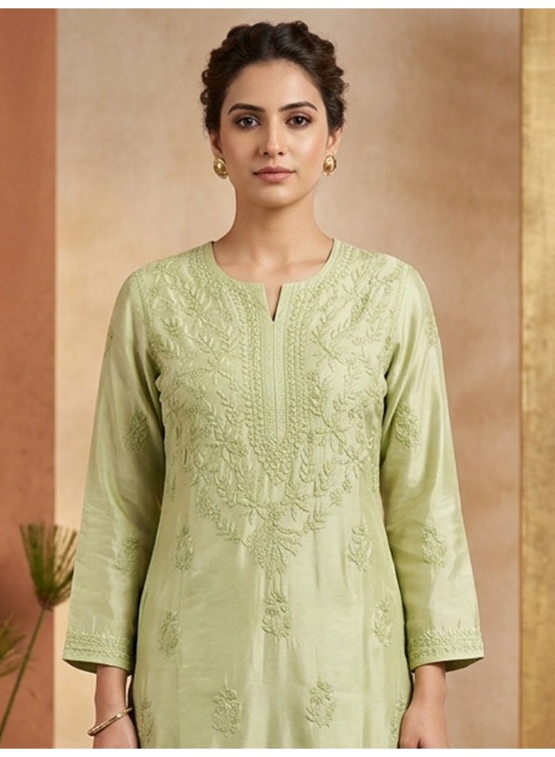 الايا مجموعة كورتا موسلين شيكانكاري المطرزة يدويًا للنساء-AL4118KS - Image 5