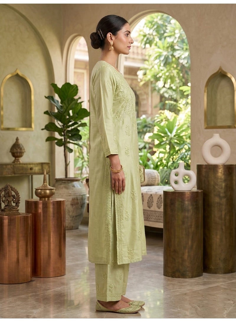 الايا مجموعة كورتا موسلين شيكانكاري المطرزة يدويًا للنساء-AL4118KS - Image 4