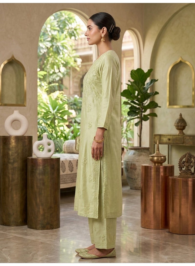 الايا مجموعة كورتا موسلين شيكانكاري المطرزة يدويًا للنساء-AL4118KS - Image 3