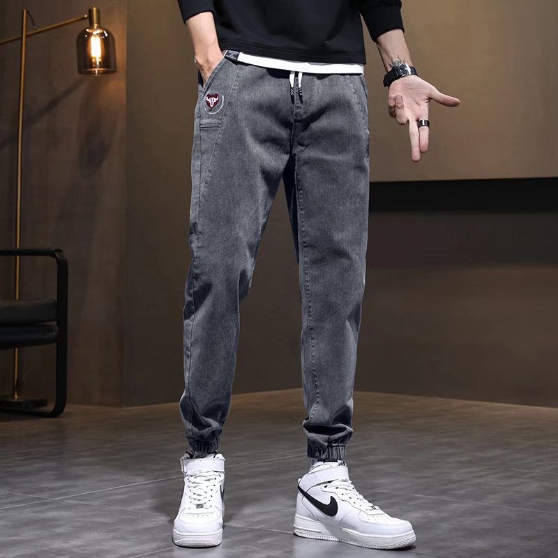 Mens Denim Pants Mens New Fashionable Loose All-match Loose Waist Cropped Workwear Leg-toe Casual Haren Pants 5536 black gray 