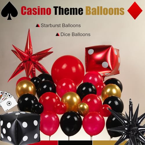 besttideyes Casino Balloons Garland Arch Kit 124PCS red black and gold balloons with Dice Balloons for Casino Las Vegas Night Poker Theme Party Decorations - Image 5
