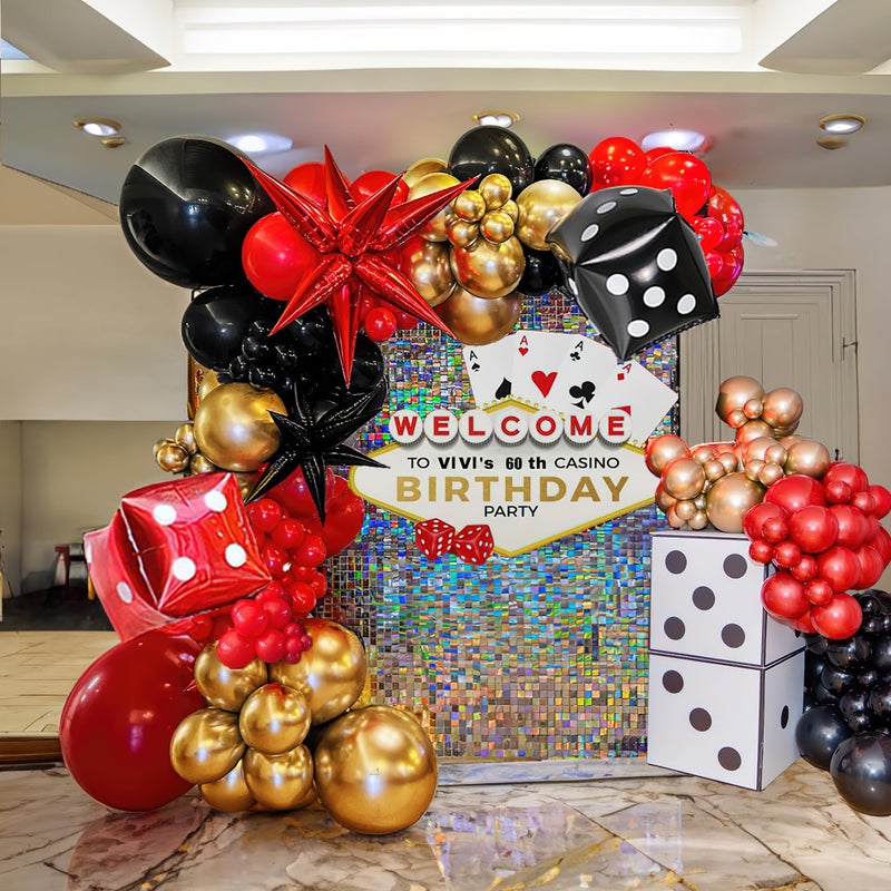 besttideyes Casino Balloons Garland Arch Kit 124PCS red black and gold balloons with Dice Balloons for Casino Las Vegas Night Poker Theme Party Decorations - Image 3