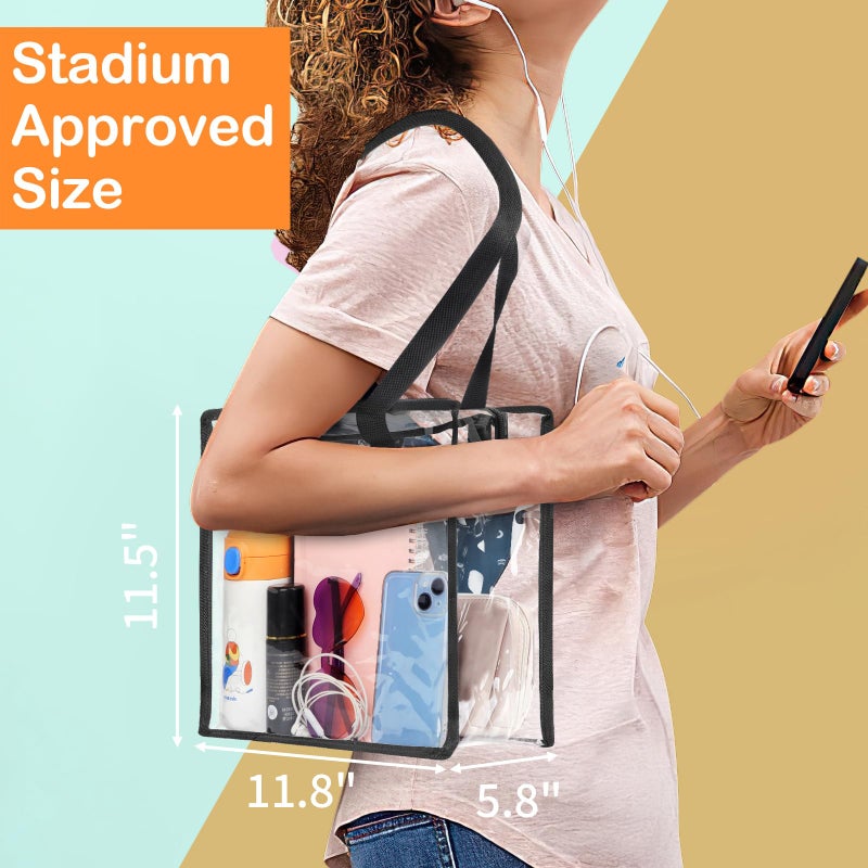 Hoiny Clear Bag for Stadium Events Approved, 12x6x12 Large Transparent Tote Bag with Zipper, Clear Bag Stadium Approved for Gym Concert Sports Festivals School - Image 2