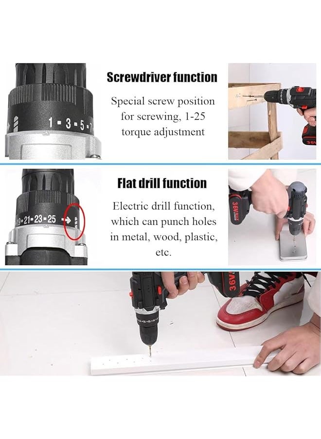 SCIENISH 48V Multifunctional Electric Impact Cordless Drill High Power Lithium Battery Wireless Hand Drills Home Diy Electric Power Tools 2 Battery  - Image 4