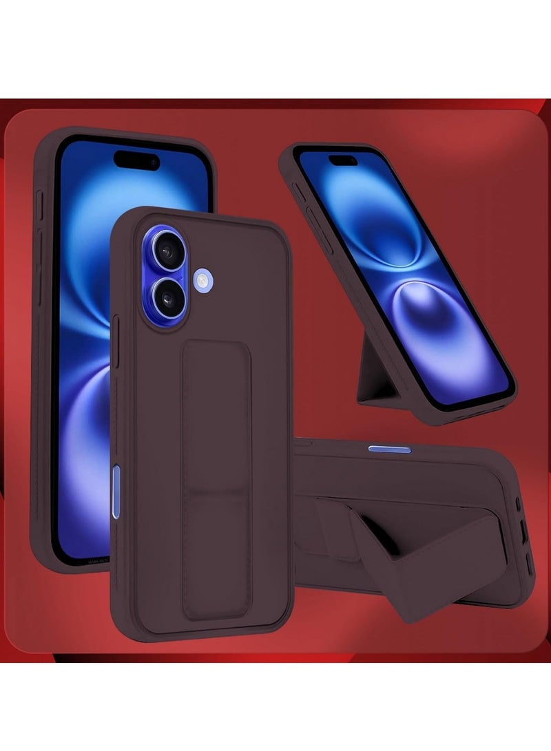 ELTRAZONE iPhone 16 Magnetic Car Mount Case – Maroon Silicone Kickstand with Hand Strap & Multi-Stand Functionality - Image 2