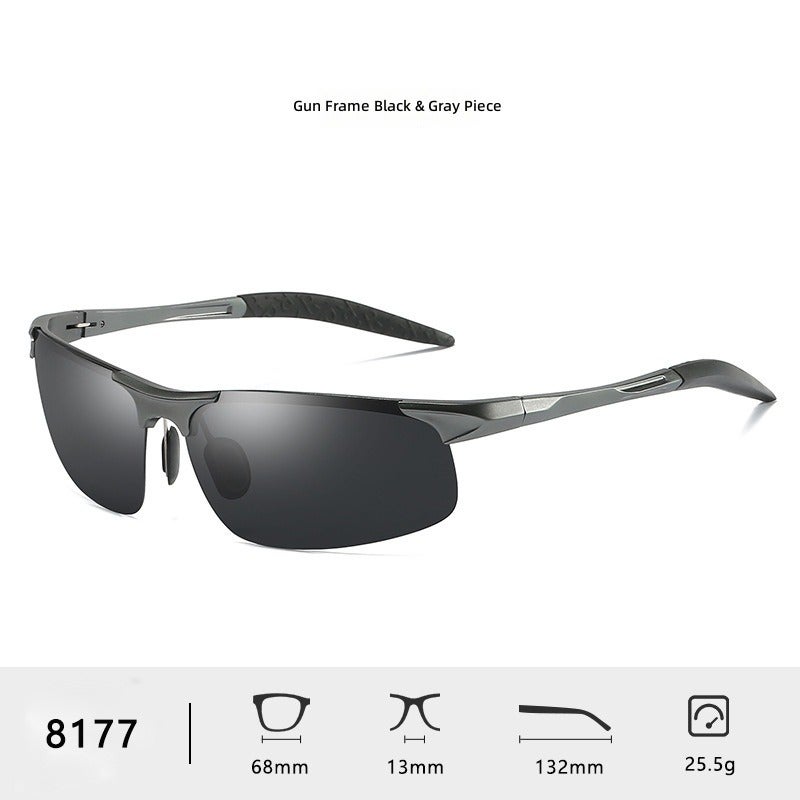 GUSHE Aluminum-Magnesium Alloy Polarized Sports Sunglasses for Men - UV400 Protection - Gunmetal Frame Black Grey Lens