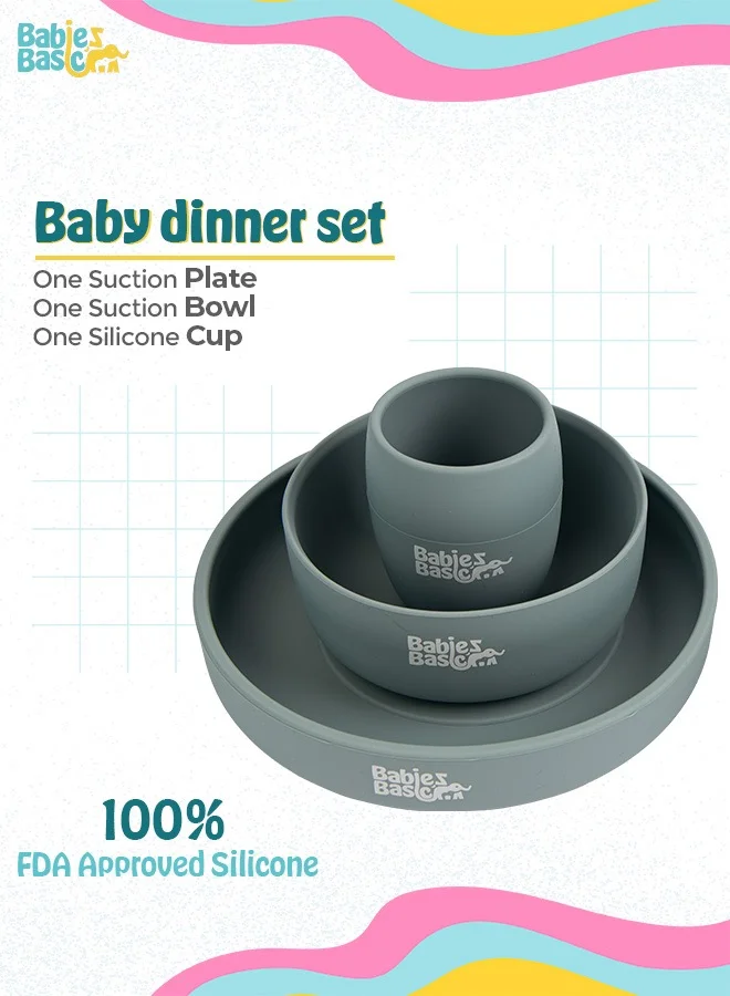 Babies Basic Silicone Plate, Bowl & Cup- Indigo