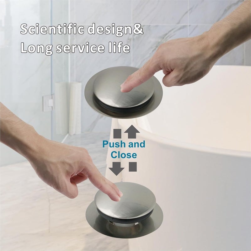 WELSAN Brushed Bathtub Stopper Tub Drain, Universal Pop Up Tub Drain Stopper Replacement Tip Toe, Lift and Turn with 2-Hole Overflow Face Plate Cover and EZ Bath Tub Plug (Brushed Nickel) - Image 5