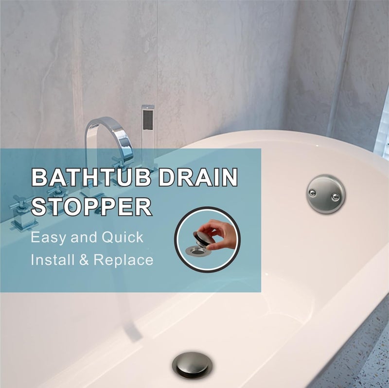 WELSAN Brushed Bathtub Stopper Tub Drain, Universal Pop Up Tub Drain Stopper Replacement Tip Toe, Lift and Turn with 2-Hole Overflow Face Plate Cover and EZ Bath Tub Plug (Brushed Nickel) - Image 2