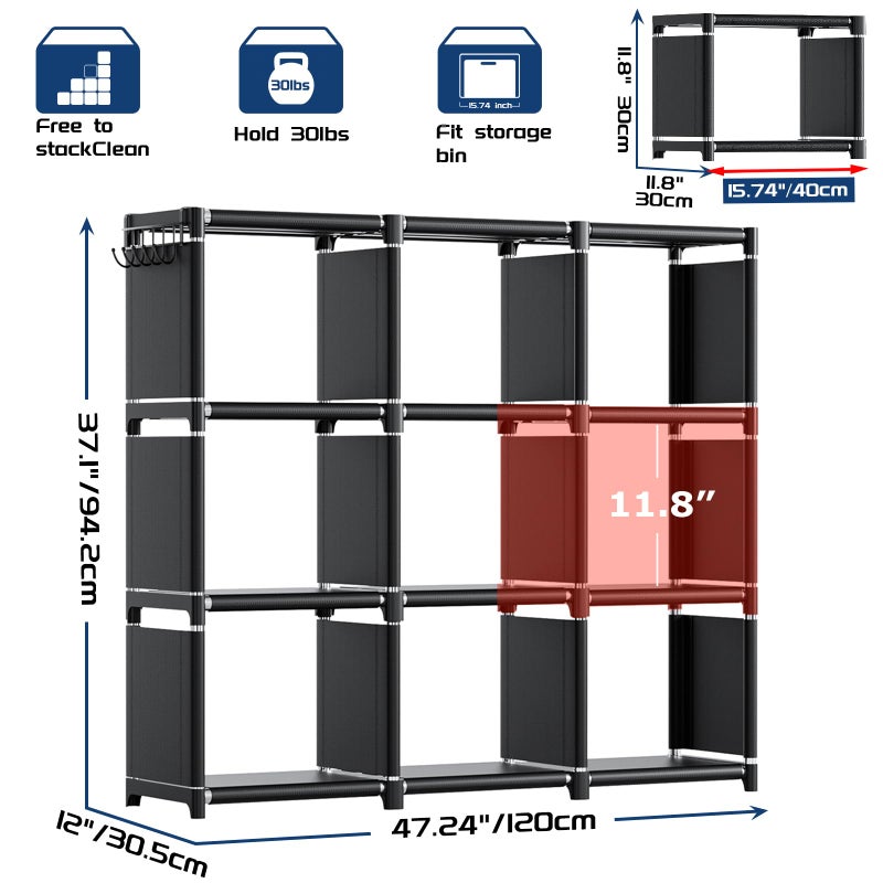 Mavivegue Book Shelf, 9 Cube Storage Organizer, DIY Bookcase, Metal Cube Bookshelf, Tall Book case for Bedroom, Living Room,Office, Closet Storage Organizer, Black Cubicle Storage Rack - Image 4