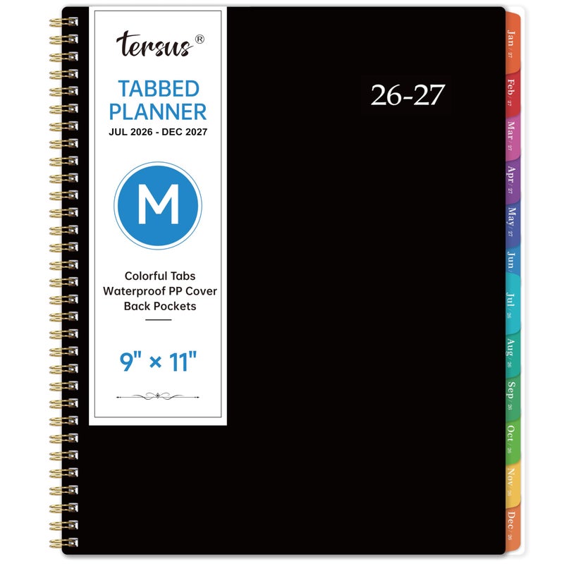 Tersus Planner 2026-2027 - Monthly Calendar 2026-2027, Colorful Monthly Tabs, Jul 2026 - Dec 2027, 9" x 11" Large Planner/Calendar, Back Pocket, Perfect for School Office Home Planning - Image 1