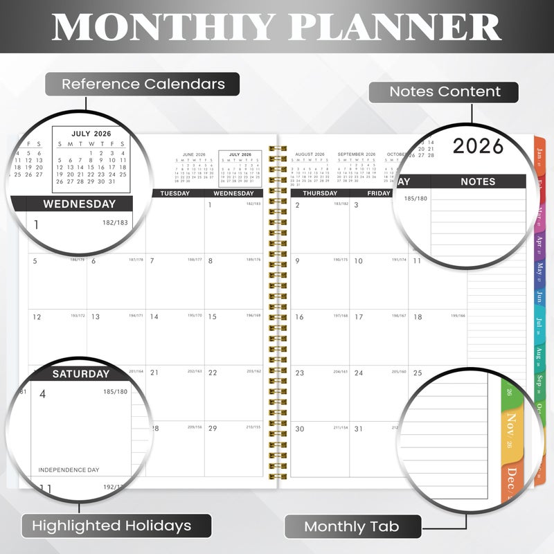 Tersus Planner 2026-2027 - Monthly Calendar 2026-2027, Colorful Monthly Tabs, Jul 2026 - Dec 2027, 9" x 11" Large Planner/Calendar, Back Pocket, Perfect for School Office Home Planning - Image 3