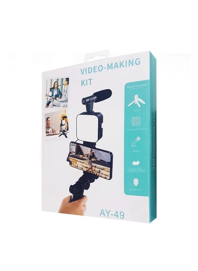 Video Making Kit Professional Lighting Set for Photography AY-49 - with Bluetooth Remote Control, Microphone, Mini Tripod, LED Light, and Mobile Phone Holder Clip for Video Making, Recording YouTube Videos, Podcasts, and Content Creation - Image 3