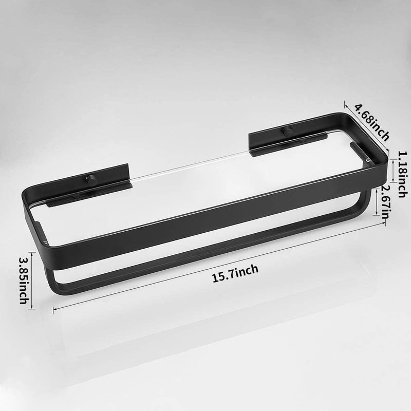VOLPONE Bathroom Wall Shelf Black Glass Shelves 15.7in Bathroom Shelves with Towel bar Towel Shelf Wall Mounted 2 Tier - Image 3