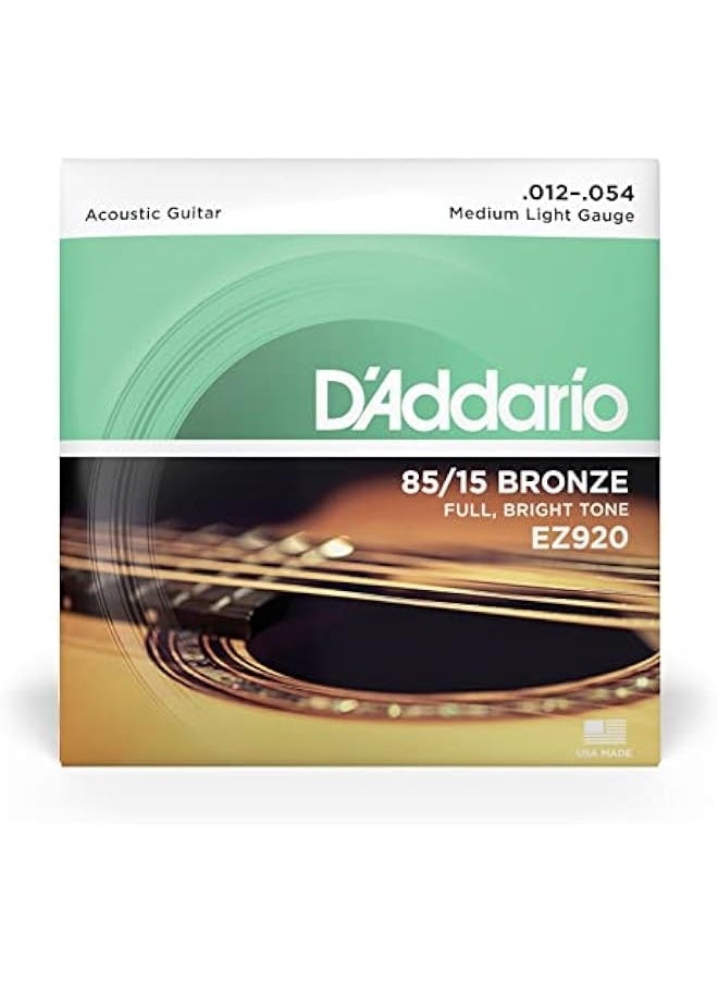 D'Addario Guitar Strings - Acoustic Guitar Strings - 85/15 Bronze - for 6 String Guitar - Full, Bright Tone - EZ920 - Medium Light, 12-54  - Image 2