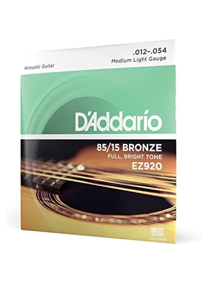 D'Addario Guitar Strings - Acoustic Guitar Strings - 85/15 Bronze - for 6 String Guitar - Full, Bright Tone - EZ920 - Medium Light, 12-54  - Image 1