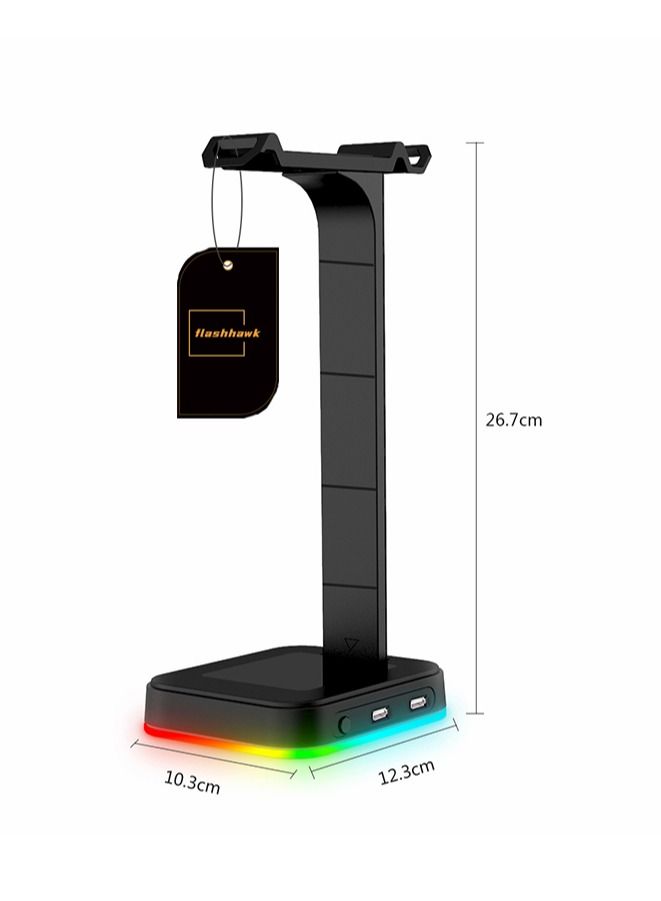 RGB Light Gaming Headset Stand with Dual USB Ports