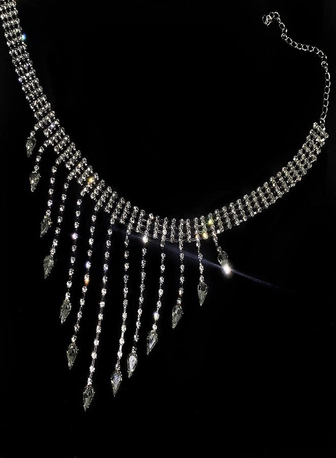 Wiwpar Sparkly Tennis Choker Necklaces Rhinestone Tassel Necklace Dainty Tennis Chain Necklace Party Accessories for Women - Image 5