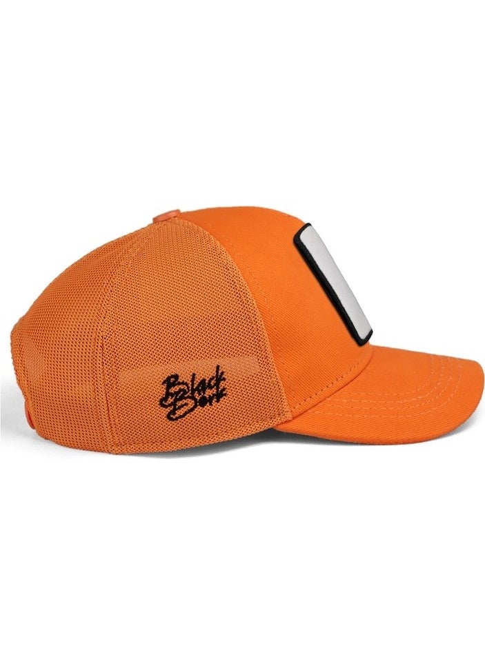 Black Börk V1 Trucker Kids Boss - 1bs Code Logo Unisex Neon Orange Kids Hat  - Image 2