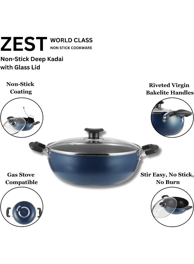 Vinod Zest Non-Stick Deep Kadai with Glass Lid - 26 cm, 4.1 L - Image 5