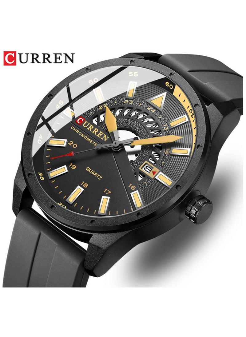 CURREN - Luxury Silicone Band Men's Sports Watch with Calendar 8421 Black - Image 1