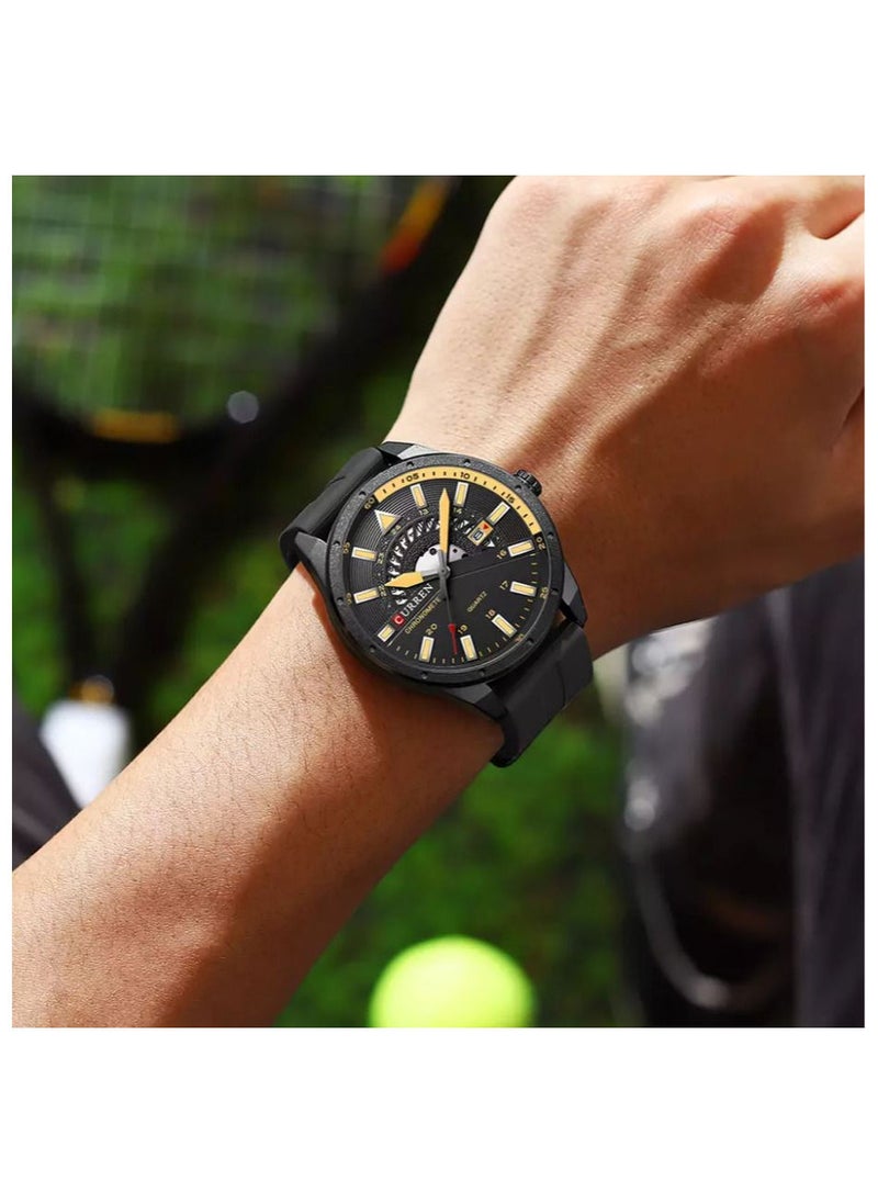 CURREN - Luxury Silicone Band Men's Sports Watch with Calendar 8421 Black - Image 1
