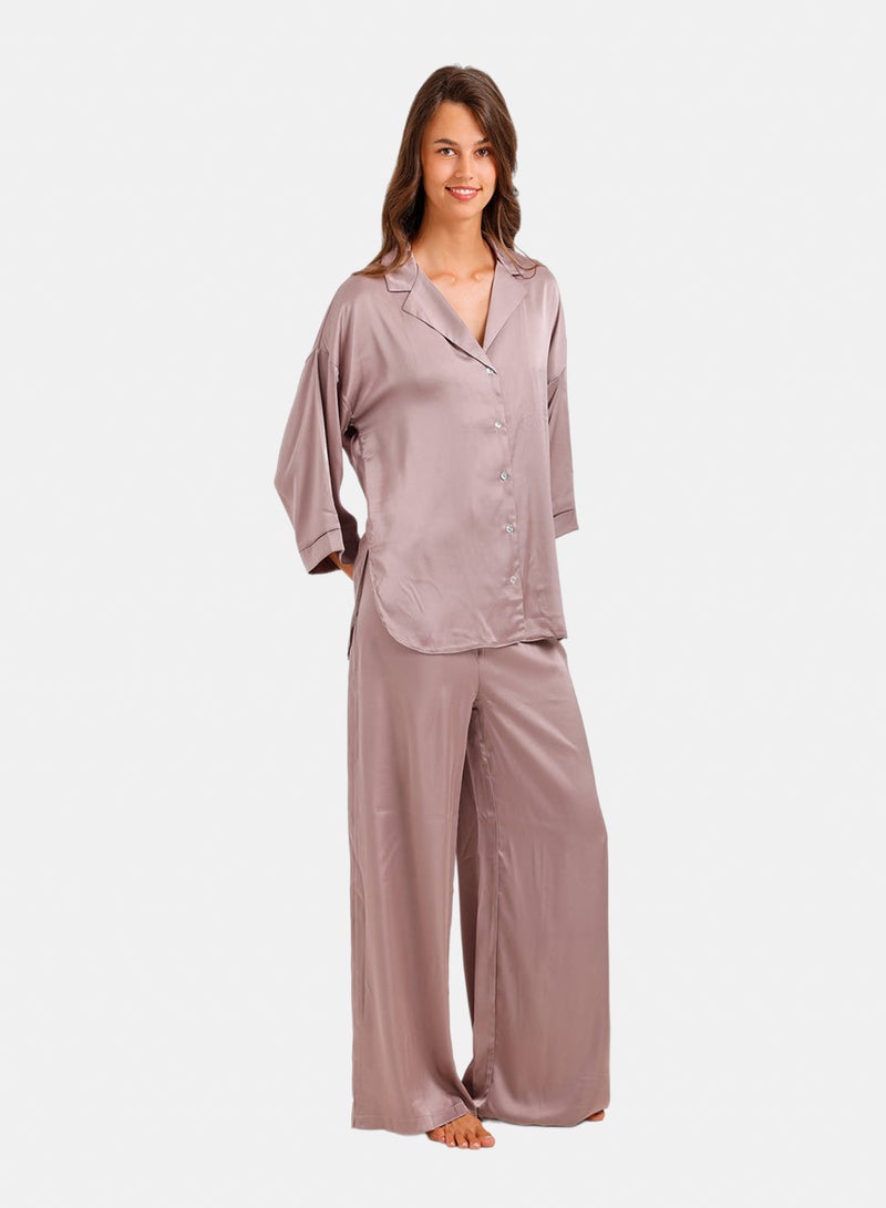 Carina Contrast-Button Satin Set - Image 2