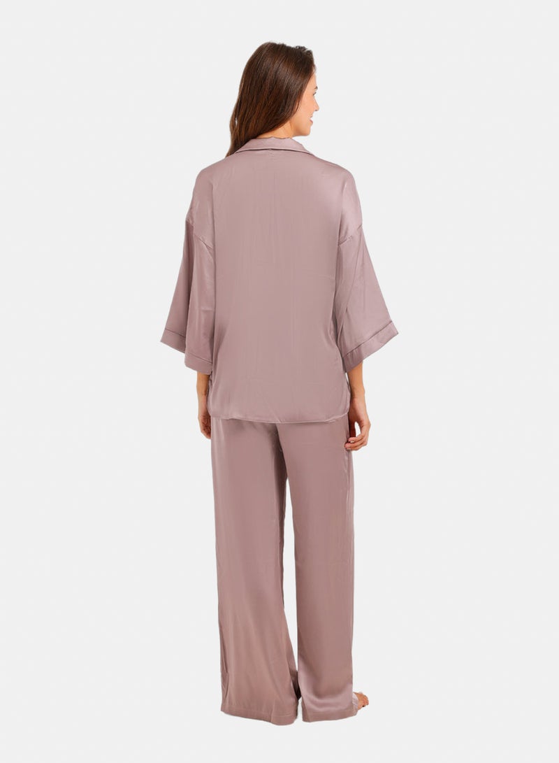 Carina Contrast-Button Satin Set - Image 4