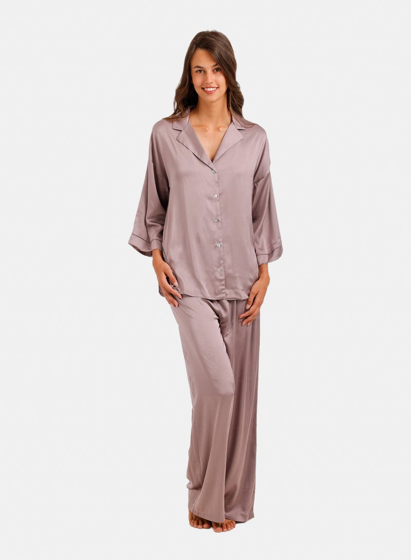 Carina Contrast-Button Satin Set - Image 1