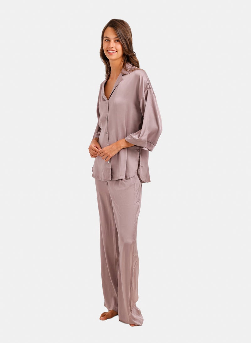 Carina Contrast-Button Satin Set - Image 3