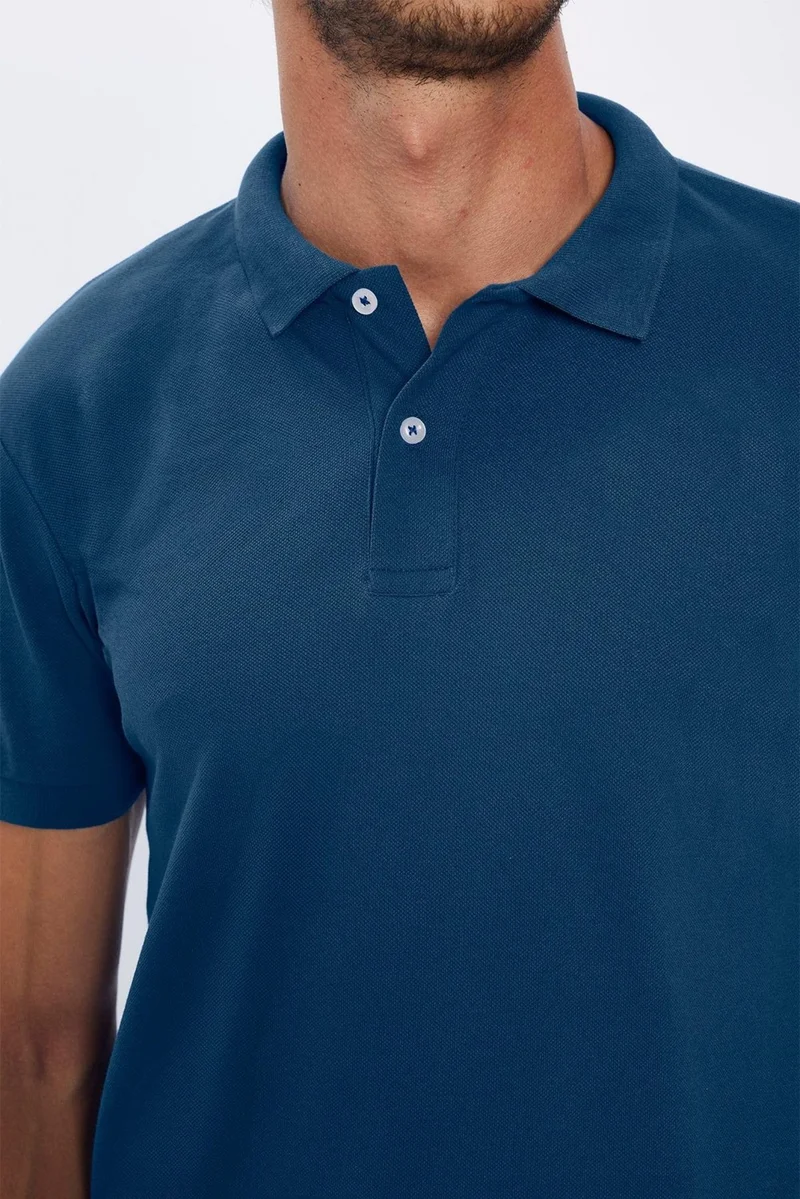 Tudors Men's Slim Fit Slim Cut Cotton Soft Texture Cool Fabric Plain Pique Petrol Polo Neck T-Shirt