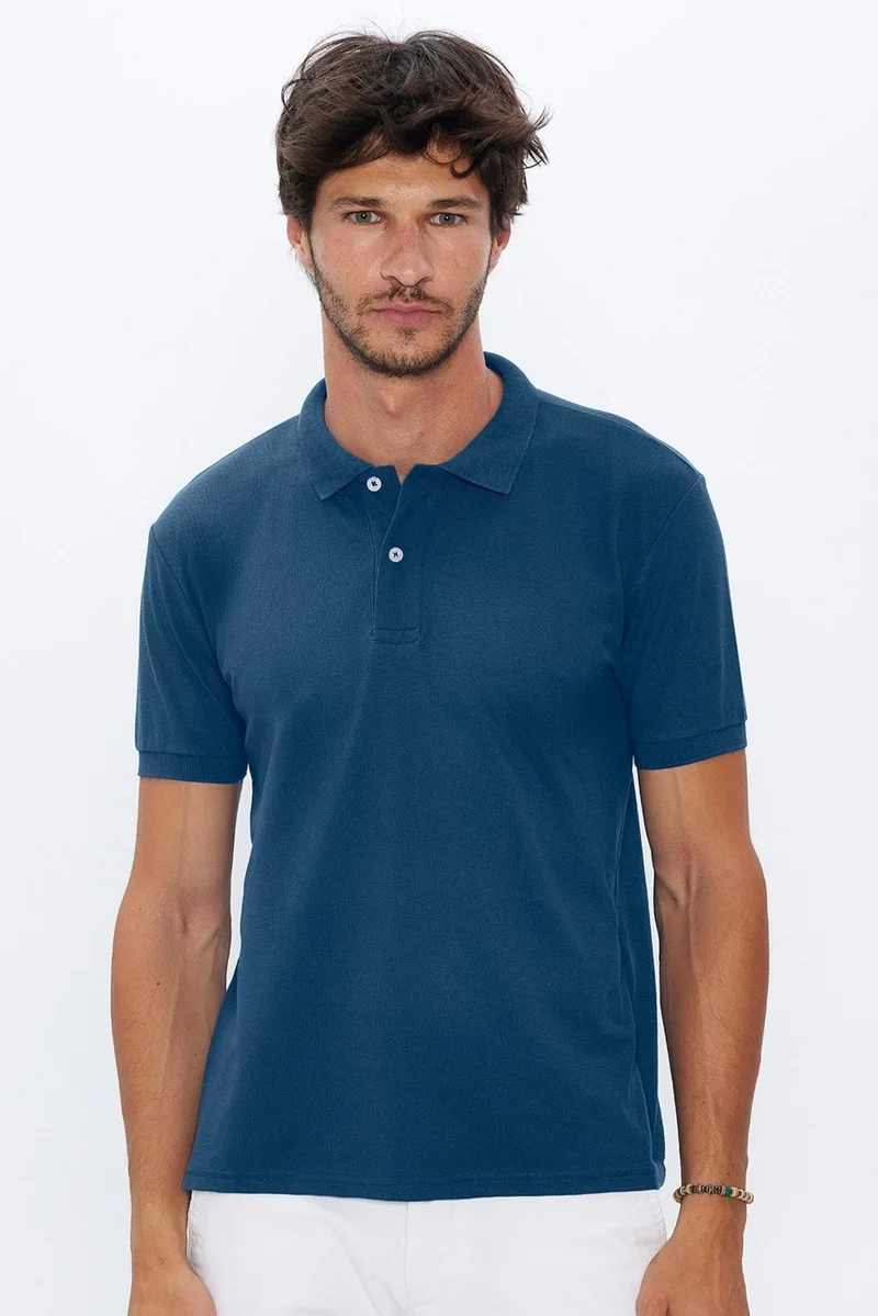 Tudors Men's Slim Fit Slim Cut Cotton Soft Texture Cool Fabric Plain Pique Petrol Polo Neck T-Shirt