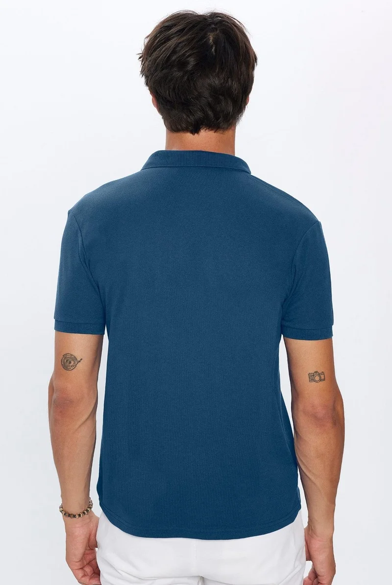 Tudors Men's Slim Fit Slim Cut Cotton Soft Texture Cool Fabric Plain Pique Petrol Polo Neck T-Shirt