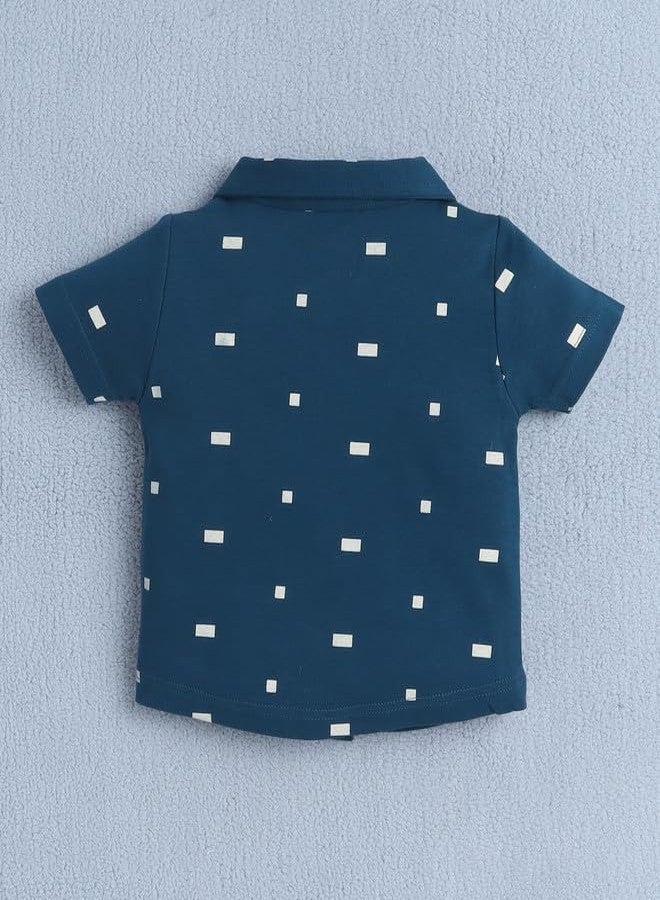 BUMZEE Boys Cotton Half Sleeves Shirt & Short Set With Bow Suspender & Cap Teal & Beige - 6-12 Months (Peb10532C-tel) - Image 3