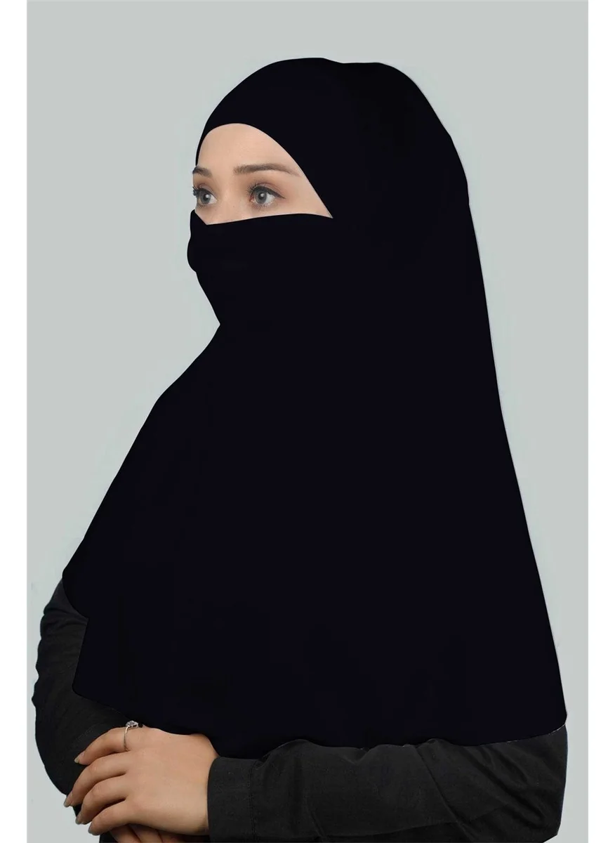 التوبة Ready-made Turban Practical Scarf with Veil Hijab with Nikap - Prayer Cover Soufflé (Xl) - Navy Blue