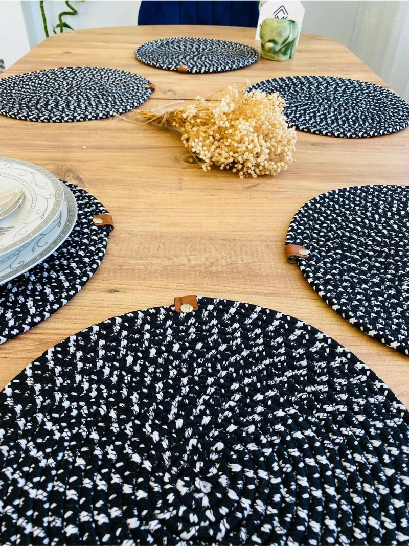 BDZ Deri BDZ Leather Wicker Jute Presentation Plate Mat American Service 6 Pieces