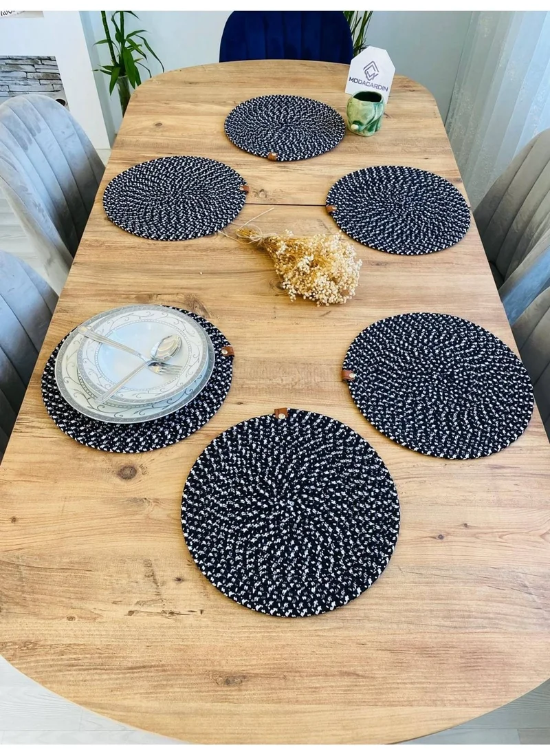 BDZ Deri BDZ Leather Wicker Jute Presentation Plate Mat American Service 6 Pieces
