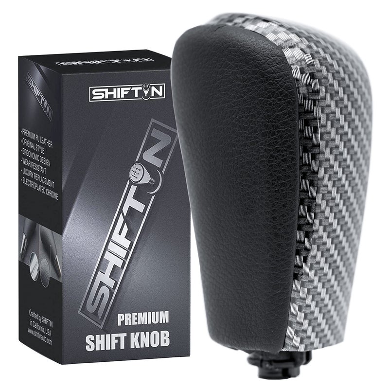 SHIFTIN مقبض نقل الحركة من الجلد الأسود وألياف الكربون يناسب تويوتا لاند كروزر برادو FJ150 2010-2019 نمط جلد ألياف الكربون