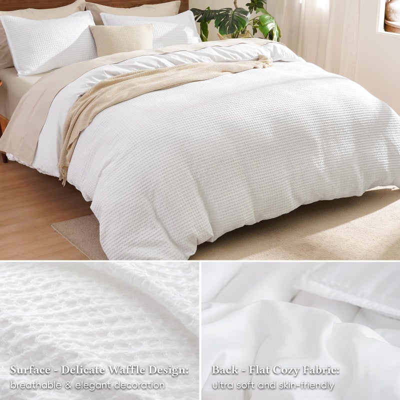 David's Home Waffle Weave Duvet Cover Set King Size,Soft Breathable 3pcs Comforter Cover Set with 2 Pillowcases,Textured Home Decor Bedding Set Cozy for All Seasons, White 104"Ã—90",No Comforter - Image 4