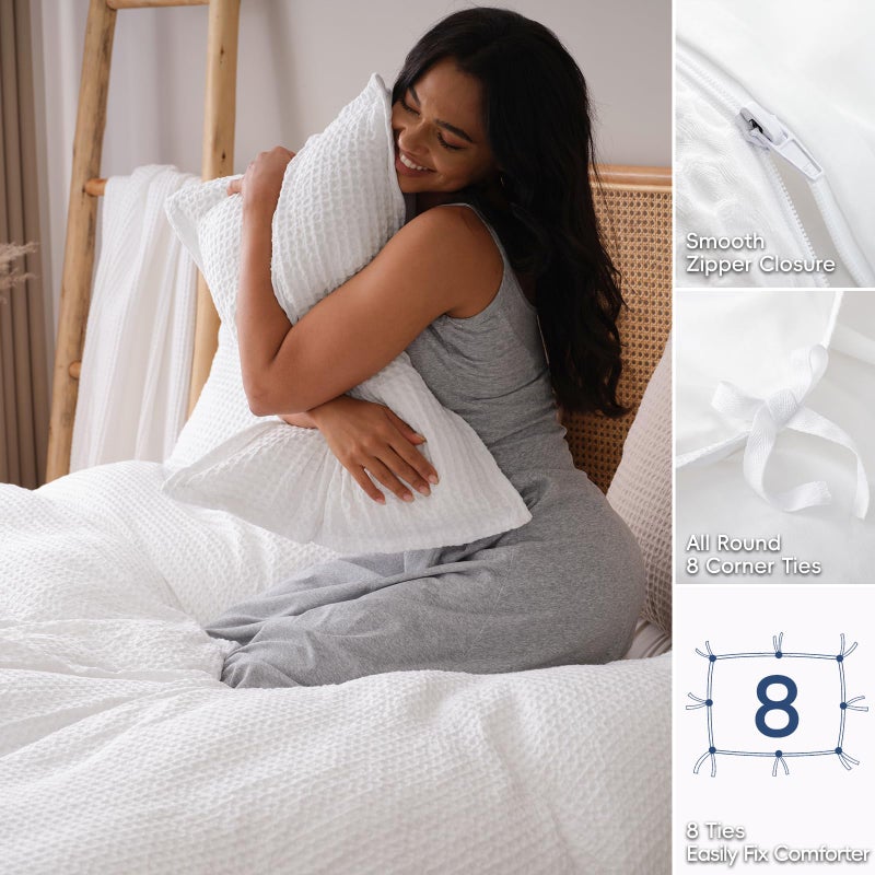 David's Home Waffle Weave Duvet Cover Set King Size,Soft Breathable 3pcs Comforter Cover Set with 2 Pillowcases,Textured Home Decor Bedding Set Cozy for All Seasons, White 104"Ã—90",No Comforter - Image 3