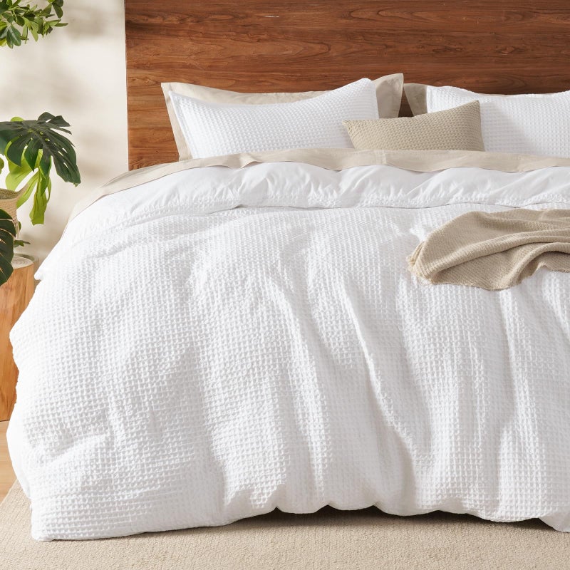 David's Home Waffle Weave Duvet Cover Set King Size,Soft Breathable 3pcs Comforter Cover Set with 2 Pillowcases,Textured Home Decor Bedding Set Cozy for All Seasons, White 104"Ã—90",No Comforter - Image 1